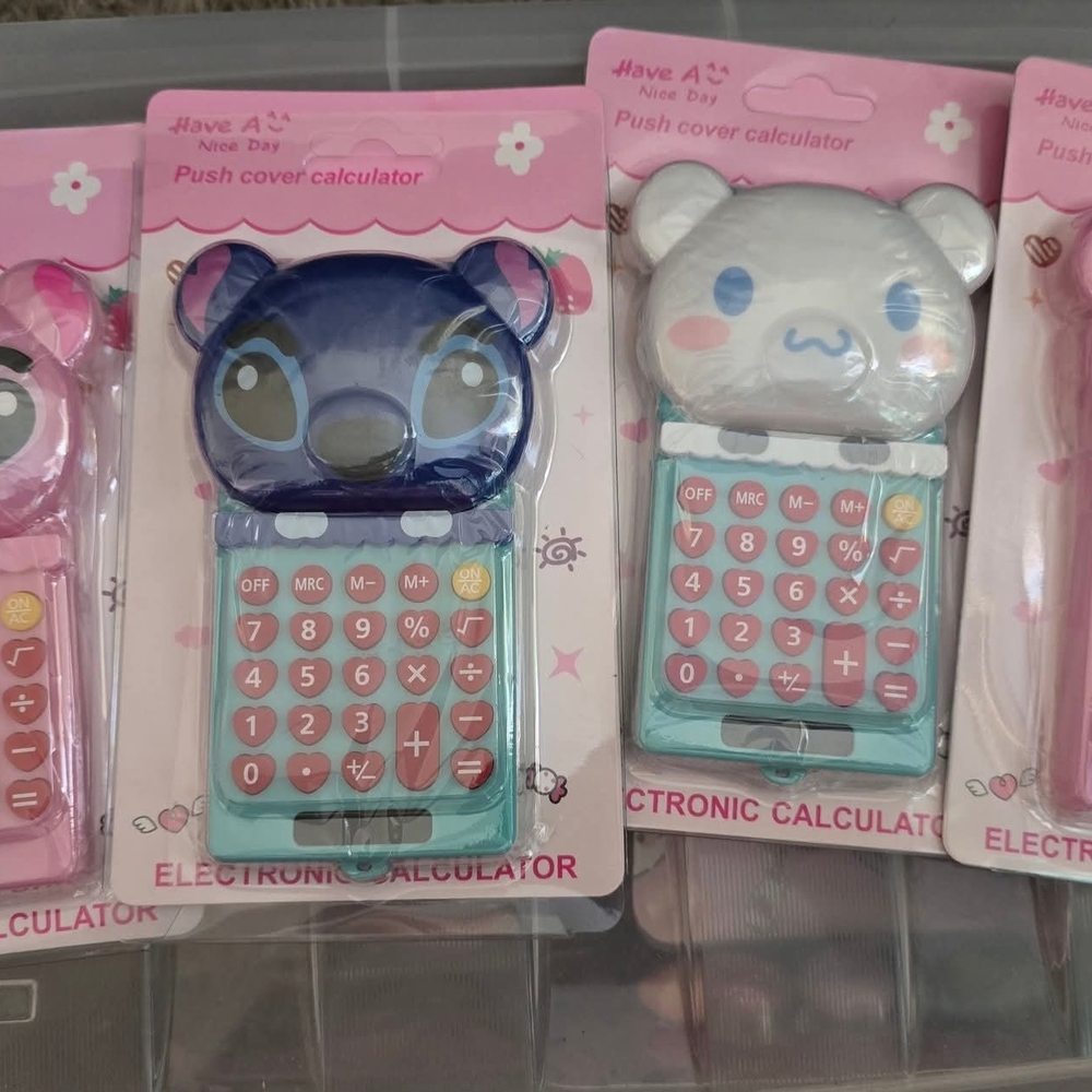 Bear-Themed Electronic Calculator - Blue and White